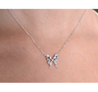 Gargantilla plata Mariposa color