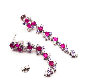 Pendientes Fucsia largos de plata