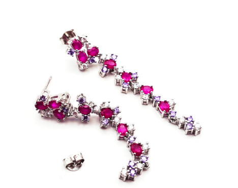 Pendientes Fucsia largos de plata