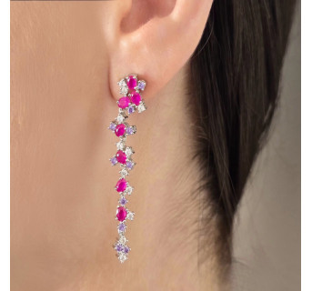 Pendientes Fucsia largos de plata