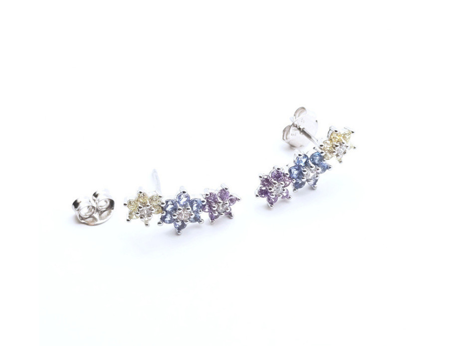 Pendientes trepadores Flores plata Pendientes trepadores Flores plata