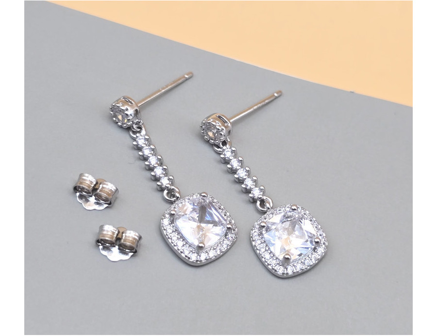 Pendientes largos circonitas cuadrado