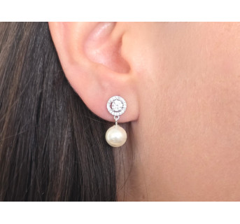 Pendientes largo medio Perlas y circonitas