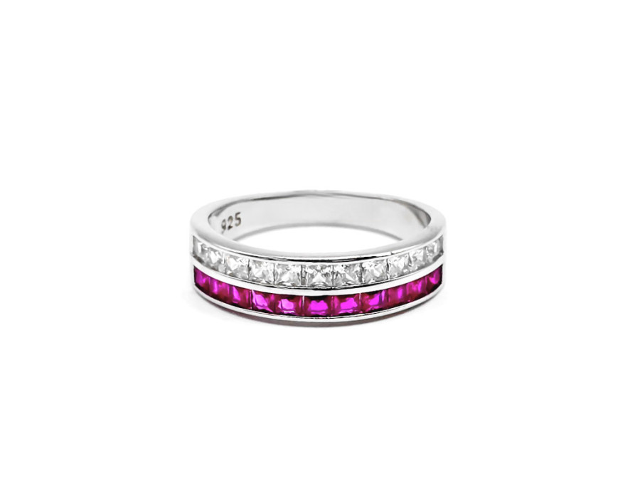 Anillo Circonitas Color Fucsia